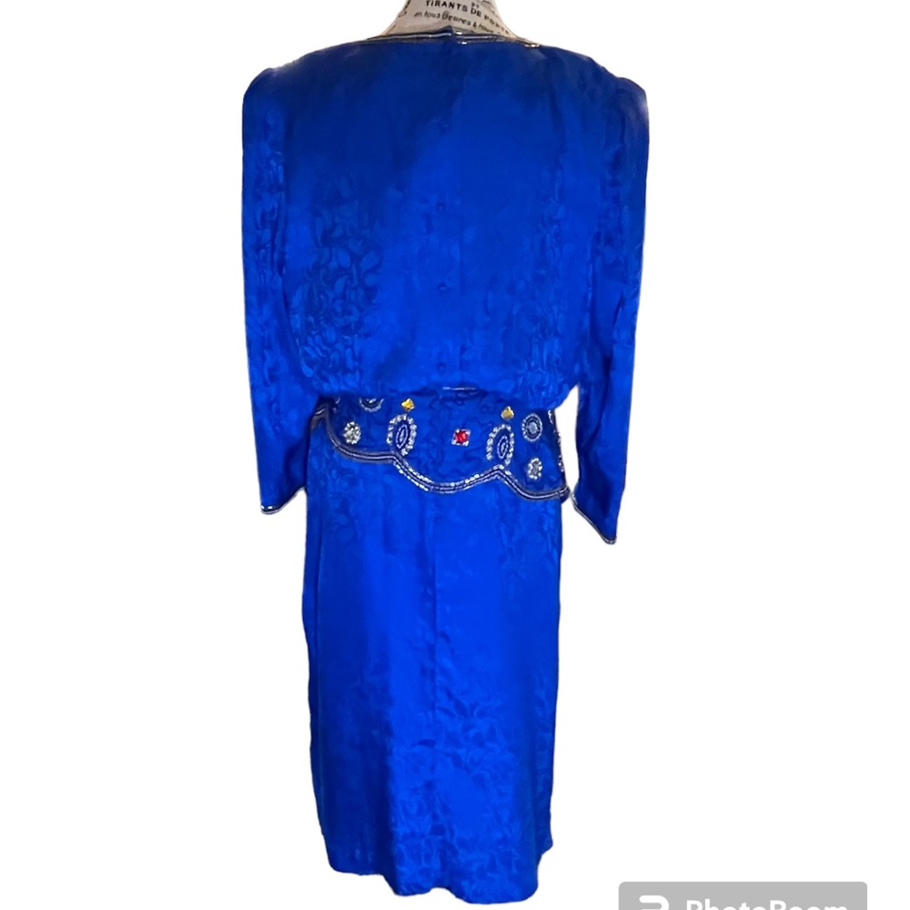 Vintage 80’s D’ore 100% Silk Dress Beautiful Jewels & Beading Women’s Size 14 - Picture 3 of 12